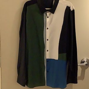 Perry Ellis Men’s Size 3XL MULTI- COLOR Block Green/Aqua/White All Cotton Top